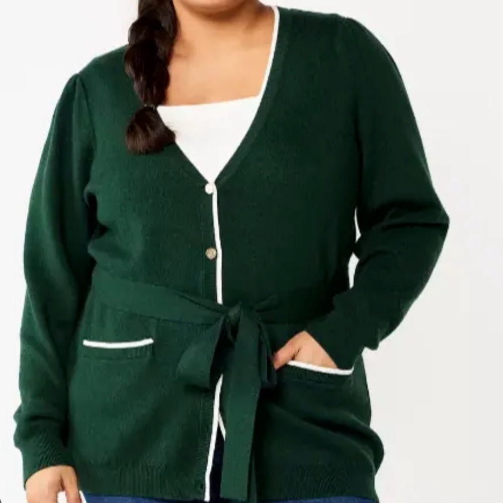 Draper James Long Sleeve Belted Cardigan Button Down Green plus Size. 2X